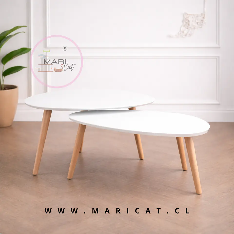 Set 2 Mesas de Centro Anidadas Triangulares Nordic MDF con Patas Haya Alemana – Mesa Living Moderna 1