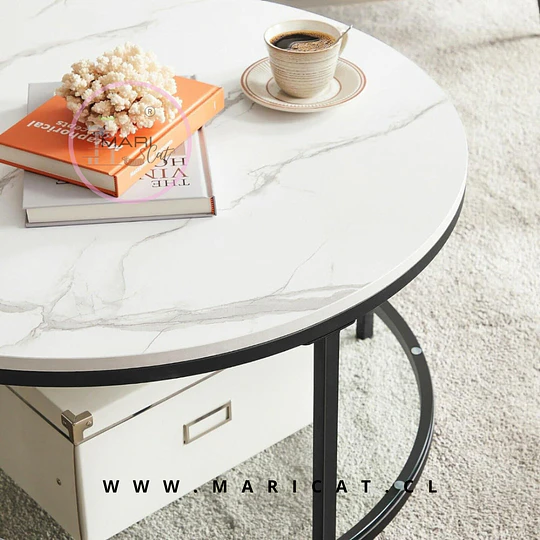 Set de 2 Sitial Burgos Albania Cuerina + 1 Mesa de Centro dos niveles Black 