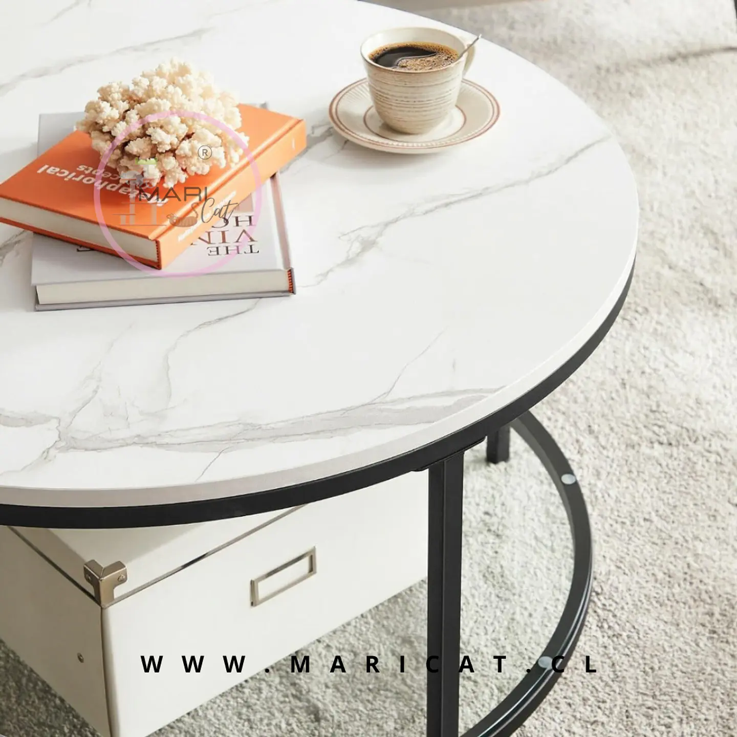 Set de 2 Sitial Burgos Albania Cuerina + 1 Mesa de Centro dos niveles Black-Living Recepción oficina 3