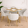Mesa Redonda Vidrio Lyon Metal Gold + Silla Velvet tokio Gold