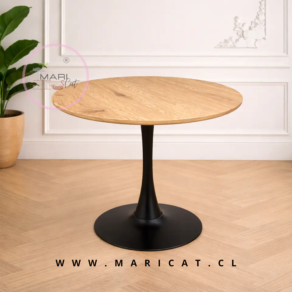 Mesa Tulip Redonda MDF y Base Metálica Wood Media 1