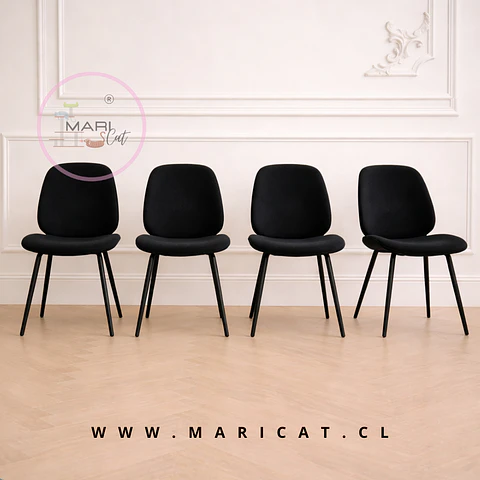 Pack de 4 Sillas Mariposa spoon Asiento Lino Negro con Patas de Madera 