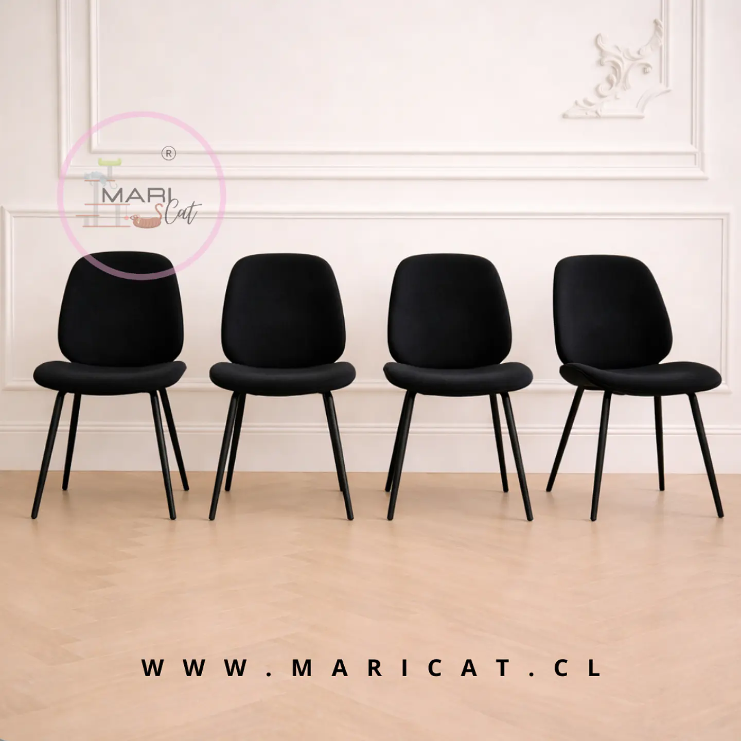 Pack de 4 Sillas Mariposa spoon Asiento Lino Negro con Patas de Madera  1