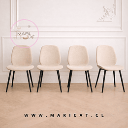 Pack de 4 Silla Mariposa spoon Top Lino con Patas de metal color negro – Diseño Moderno y Funcional