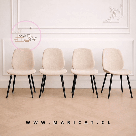 Pack de 4 Silla Mariposa spoon Top Lino con Patas de metal color negro – Diseño Moderno y Funcional