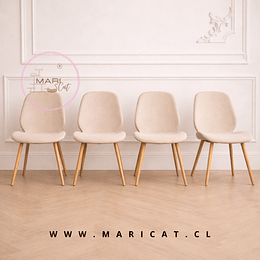 Pack de 4 Silla Mariposa spoon Top Lino con Patas de Meta color madera – Diseño Moderno y Funcional