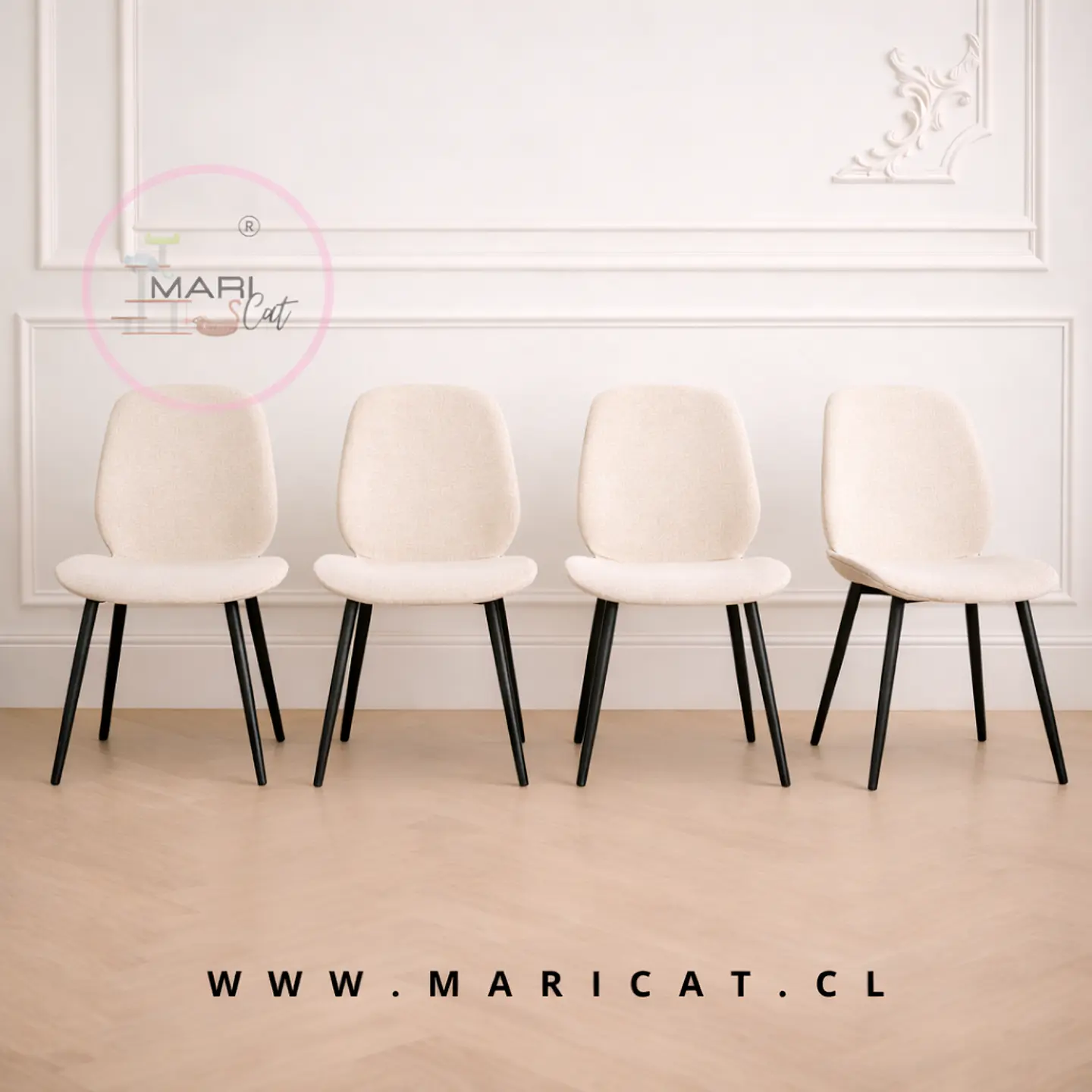 Pack de 4 Silla Mariposa spoon Asiento Lino Blanco con Patas de Madera  1