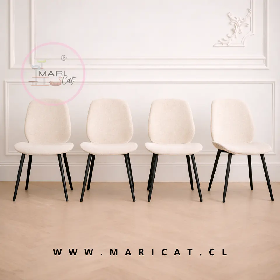 Pack de 4 Silla Mariposa spoon Asiento Lino Blanco con Patas de Madera  1
