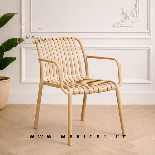  Silla Butaca France de Polipropileno Beige con Apoyabrazos – Apilable, Resistente y Diseño Moderno