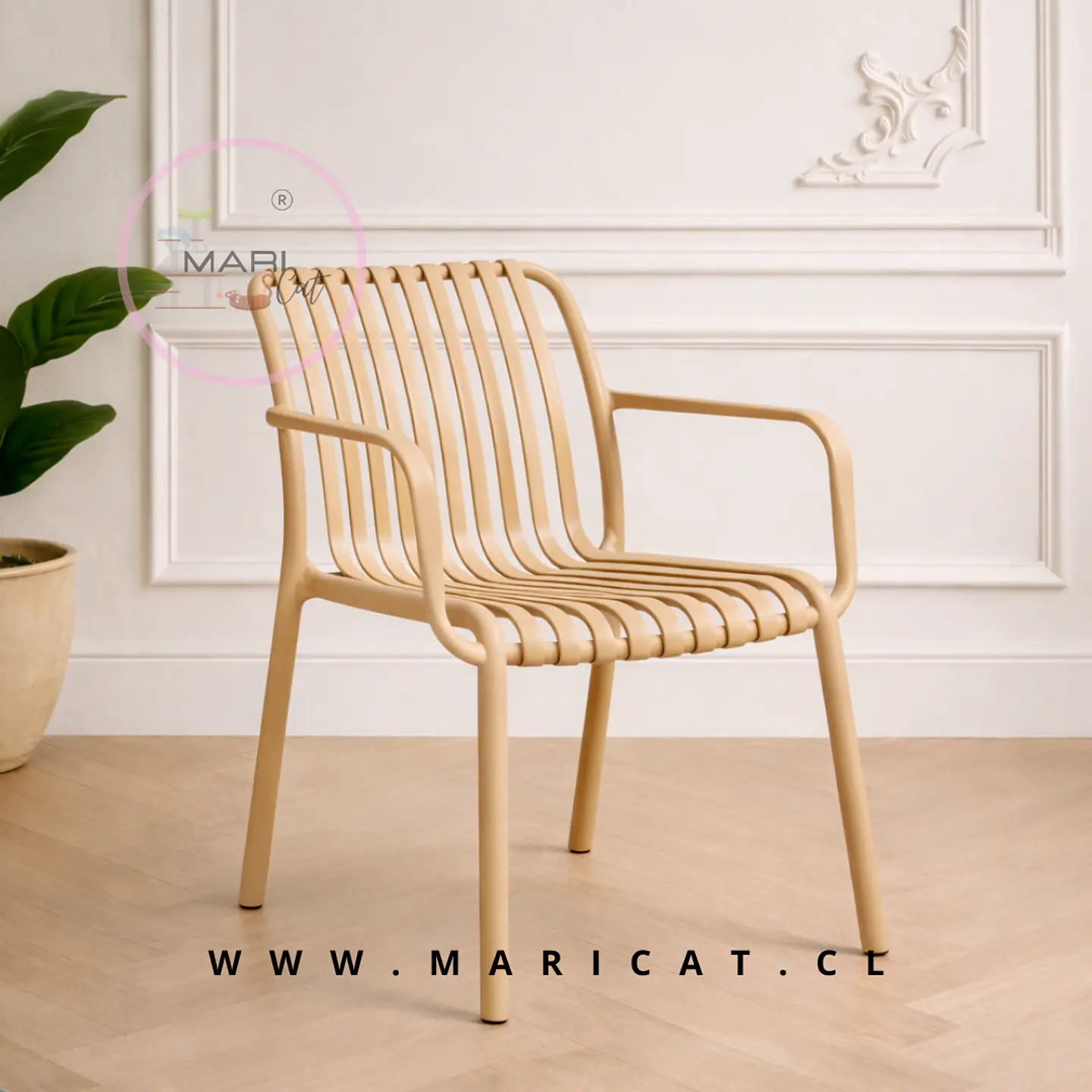  Silla Butaca France de Polipropileno Beige con Apoyabrazos – Apilable, Resistente y Diseño Moderno 1