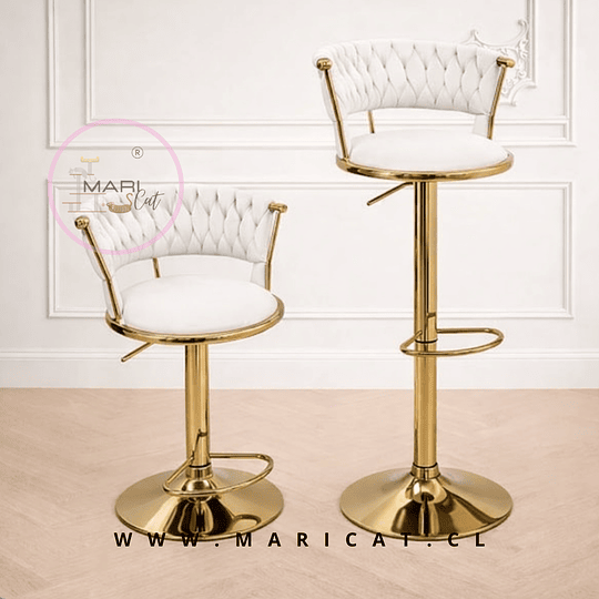 Pack de 2 Taburete Bar regulable queen velvet Blanco gold 