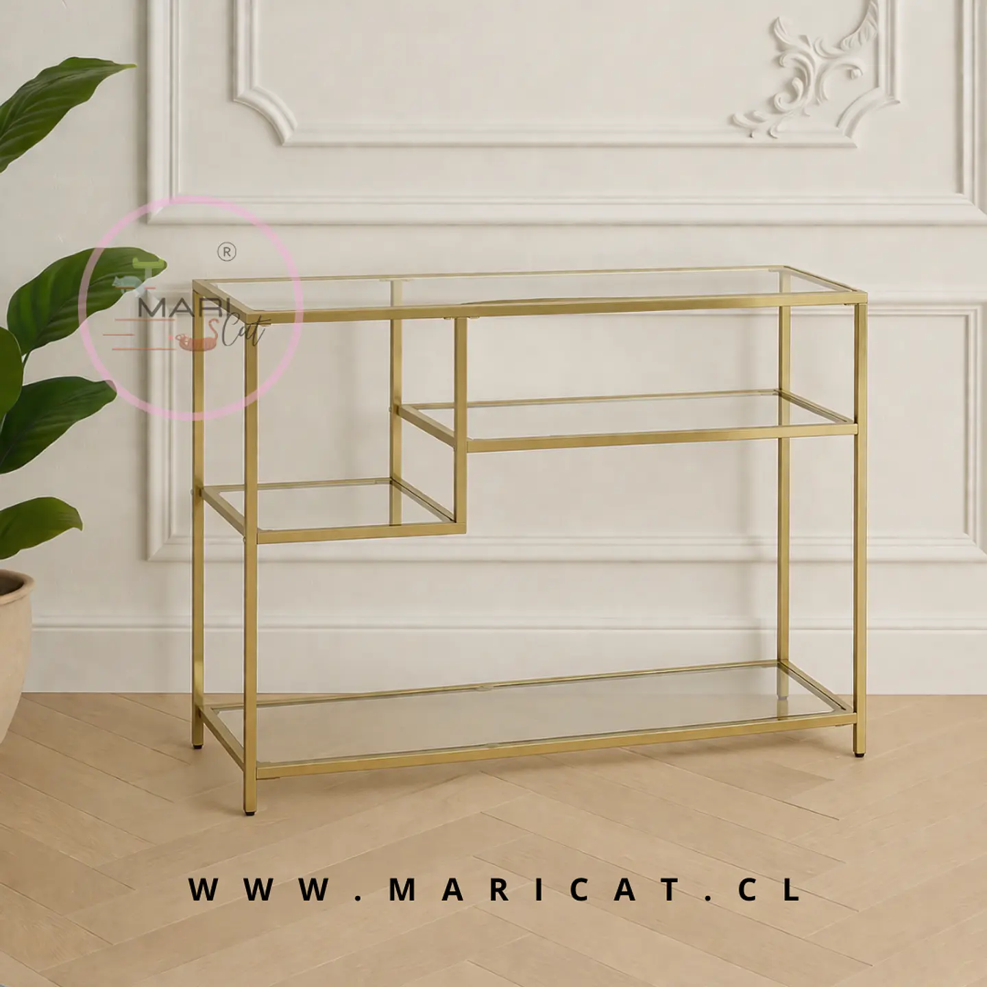 Arrimo Recibidor Vidrio y Metal Dorado Tierp – Living o Pasillo 1