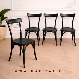 Pack 4 Silla Luisa Madera Negro– Silla Interior Clásica para Comedor, Cocina o Restaurante 