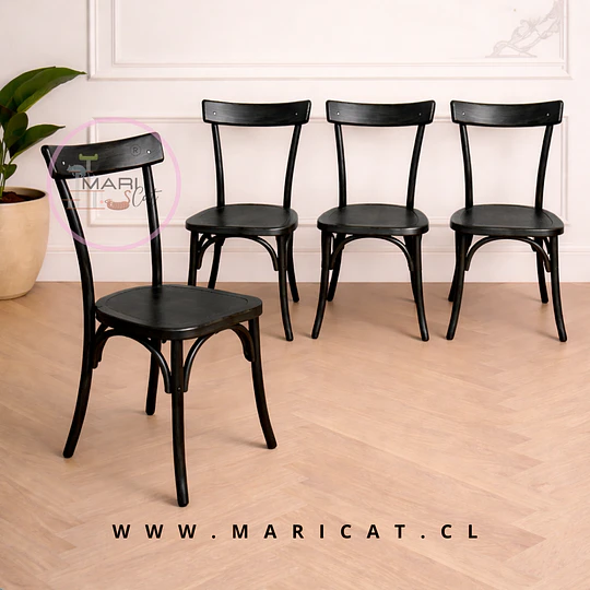 Pack 4 Silla Luisa Madera Negro– Silla Interior Clásica para Comedor, Cocina o Restaurante 