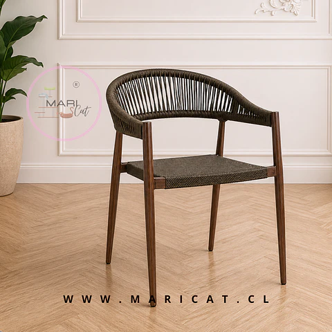 Silla Sitial Douce Rattan Café Oscuro Aluminio