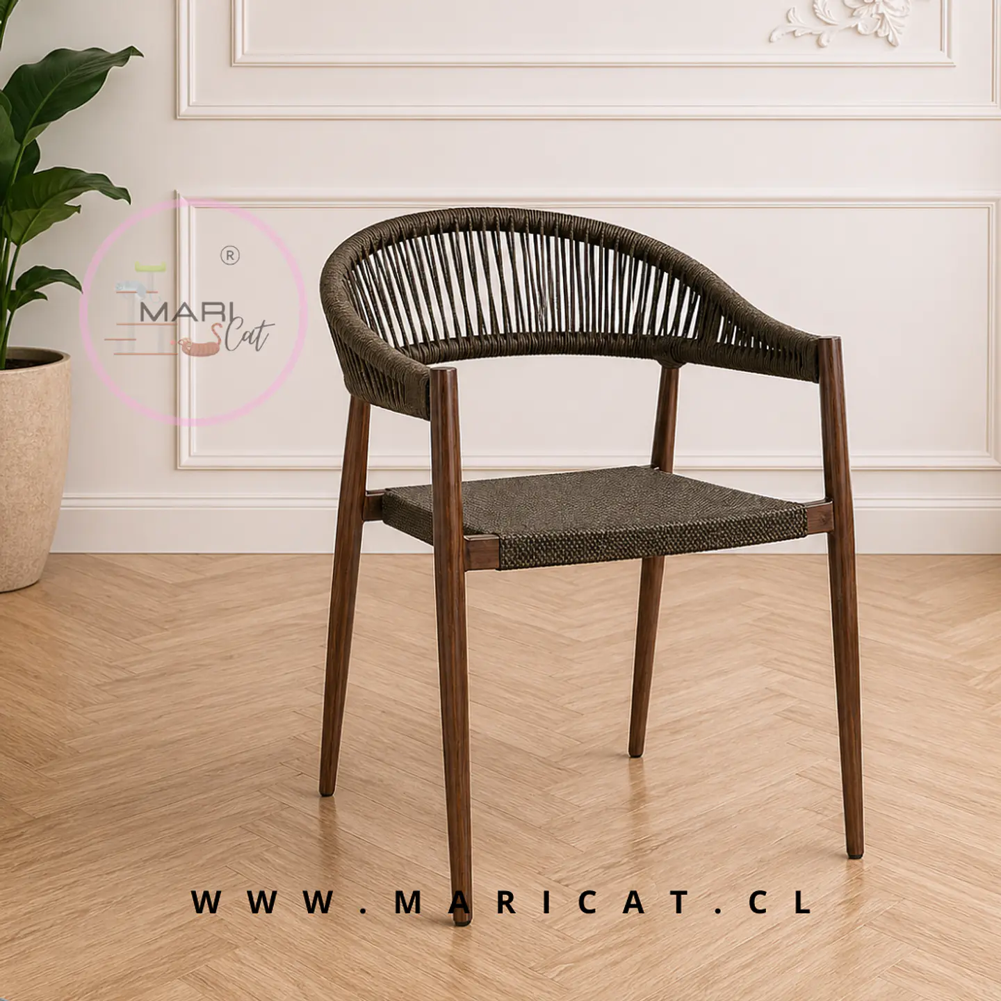 Silla Sitial Douce Rattan Café Oscuro Aluminio 1