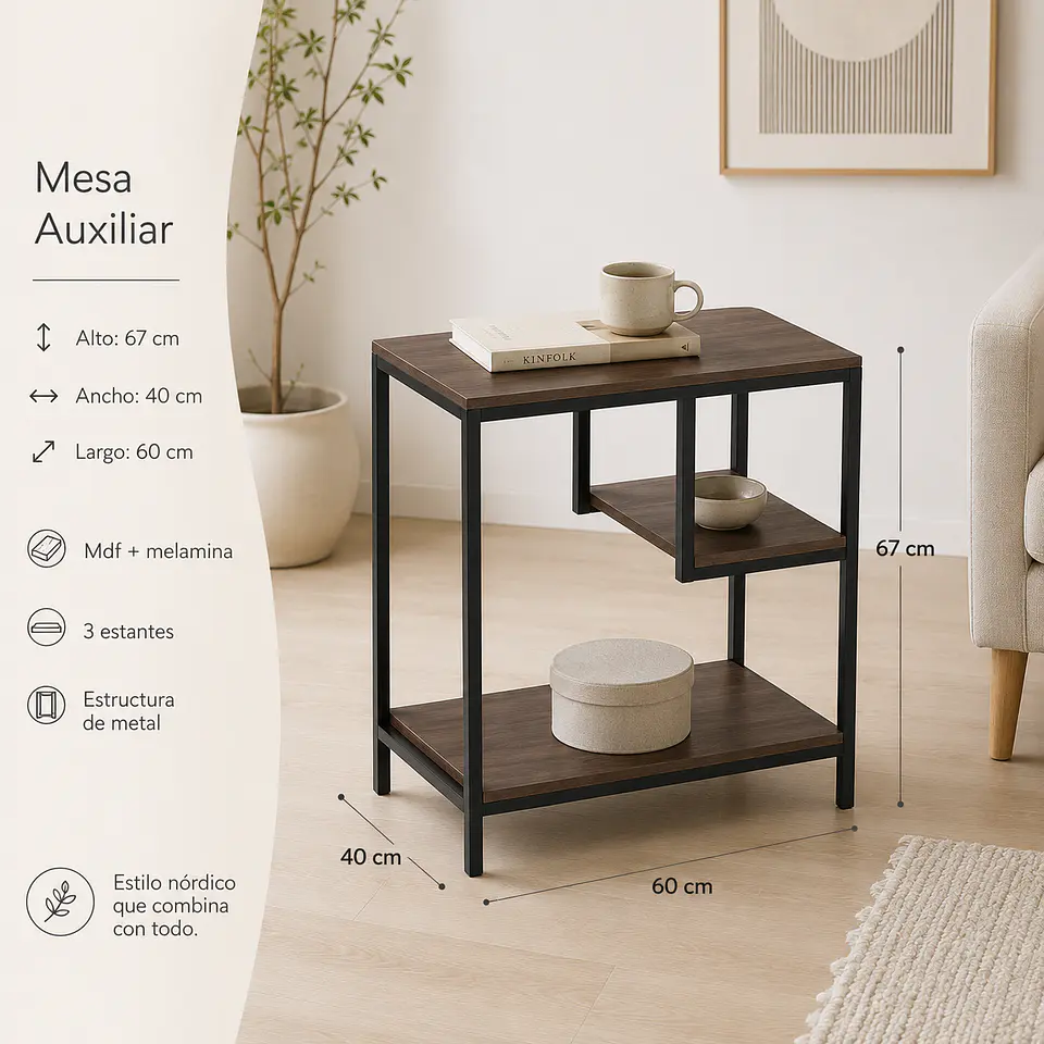 Velador Mesa Auxiliar 3 Niveles MDF – Dormitorio 2
