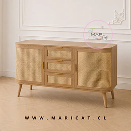 Mueble TV Siena Ratán Natural – Rack Moderno de MDF y Madera para Living y Sala de Estar
