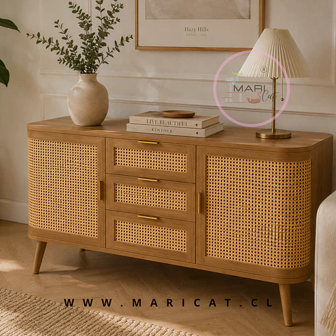 Rack TV Ratán Natural y MDF Siena – Living
