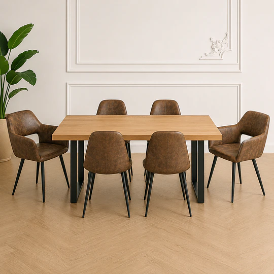 Comedor Vintage Mesa Industrial MDF Metal + 4 sillas spoon + 2 Butaca Sitial Burgos 