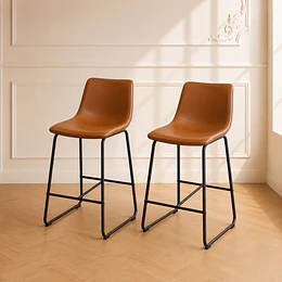 Pack de 2 Taburete Burgos Bajo de Ecocuero con Estructura de Acero – Negro