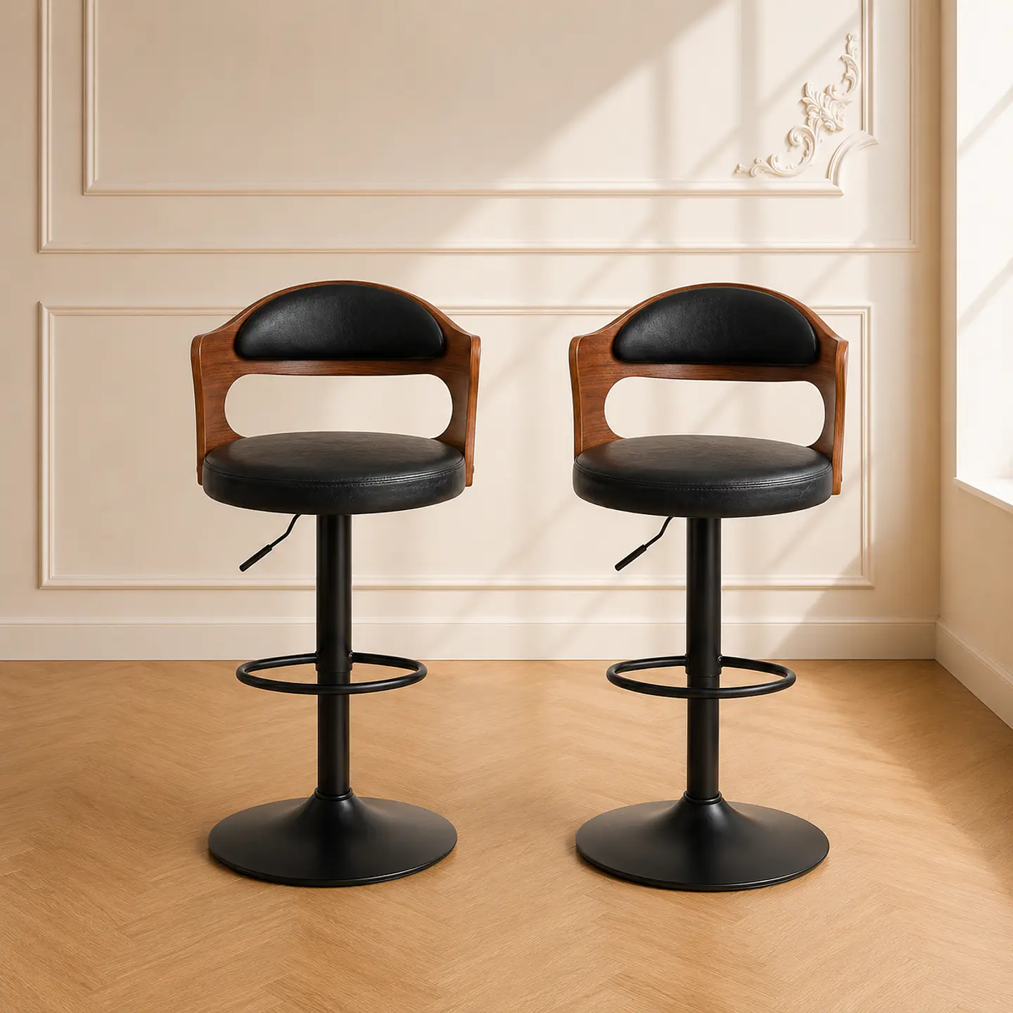Taburete Bar Bistro Walnut acolchado regulable/comedor meson cocina  1