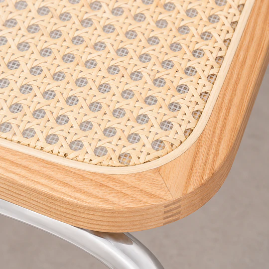 Set de 2 Silla Breuer de Ratán Natural y Madera Maciza con Estructura Cromada – Diseño Icónico para Comedor y Living
