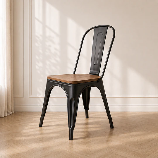 Silla Tolix con Asiento de Madera / comedor terraza reunion restaurant