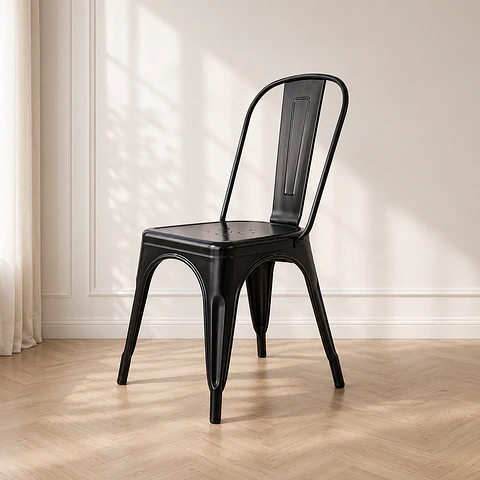 Silla Tolix de Metal Apilable con Estructura de Acero Negro