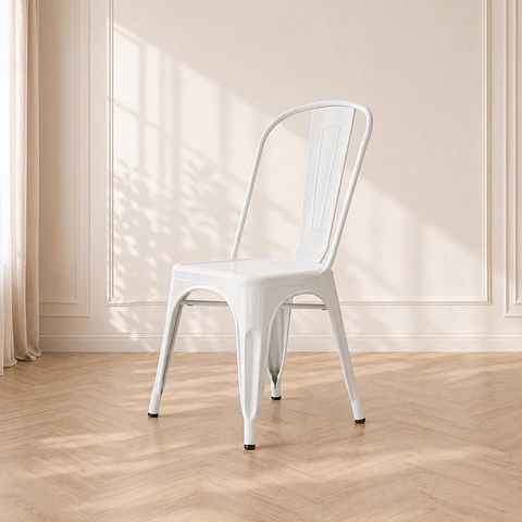 Silla Tolix de Metal Apilable con Estructura de Acero Blanca