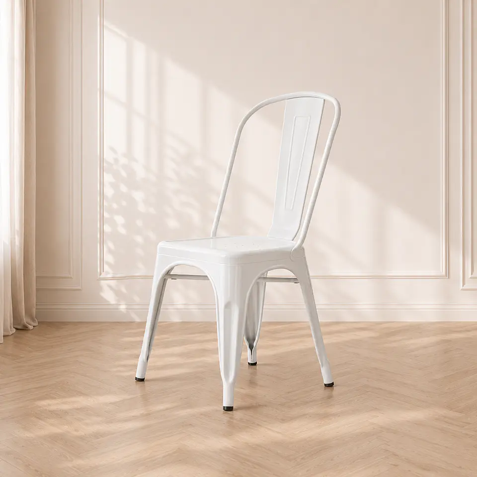 Silla Tolix de Metal Apilable con Estructura de Acero Blanca 1