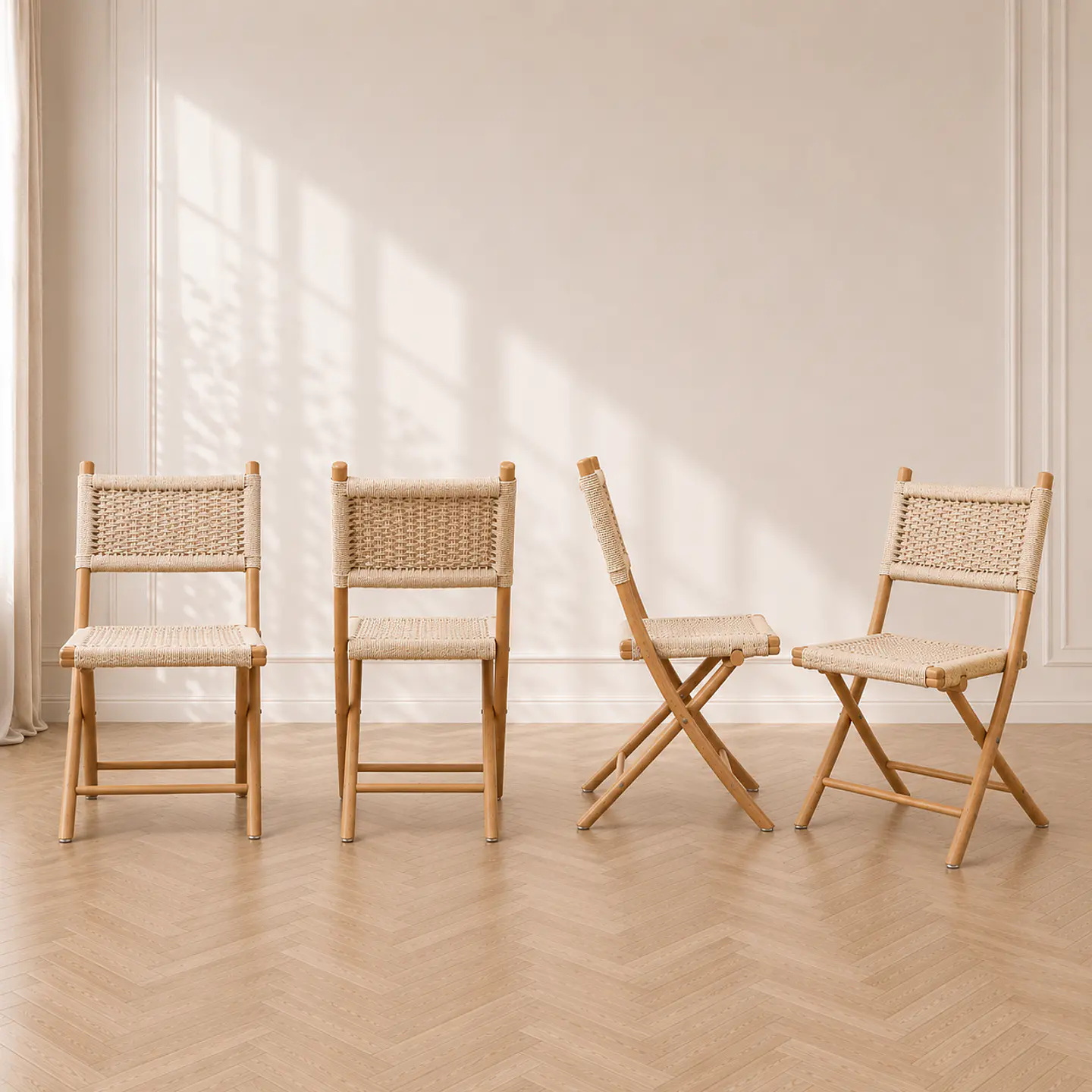 Pack 4 Silla Nido Plegable de Madera Natural Tejida 1