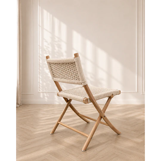 Pack 4 Silla Nido Plegable de Madera Natural tejida Comedor Terraza Eventos