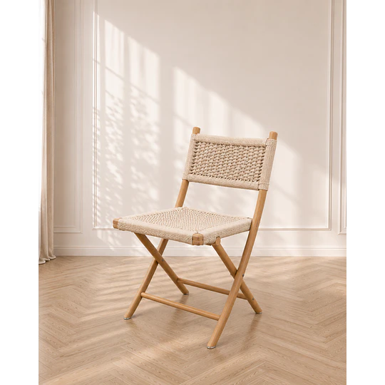 Pack 4 Silla Nido Plegable de Madera Natural tejida Comedor Terraza Eventos
