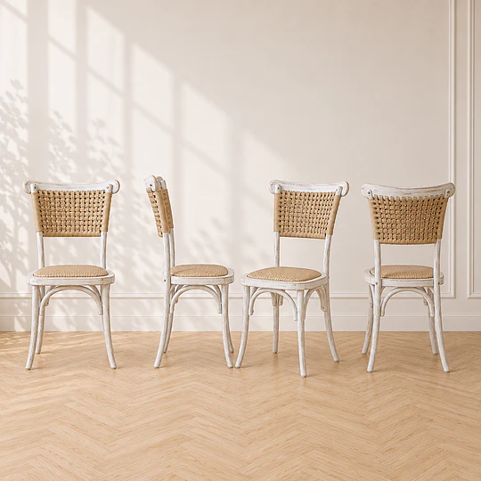 Pack 4 Silla Crossback Madera Yute vintage Comedor Restaurante Cafetería