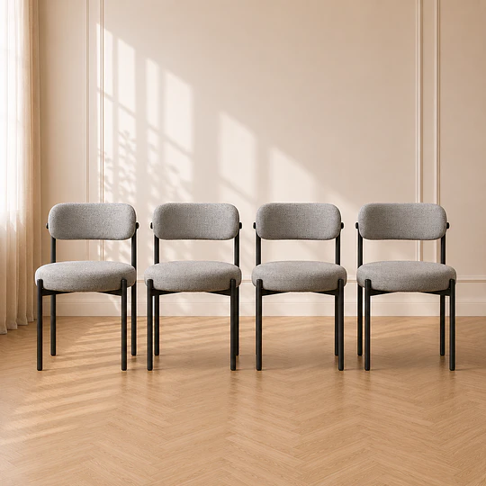 Silla tela lino arpi Gris con Estructura Metálica Negra Reforzada – Comedor, Restaurante y Cafetería moderna