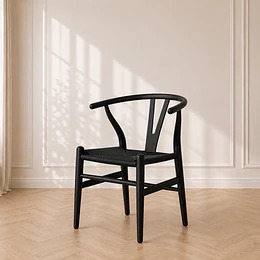 Silla Wishbone Negra Madera Natural Tejido Negro Comedor Cafetería