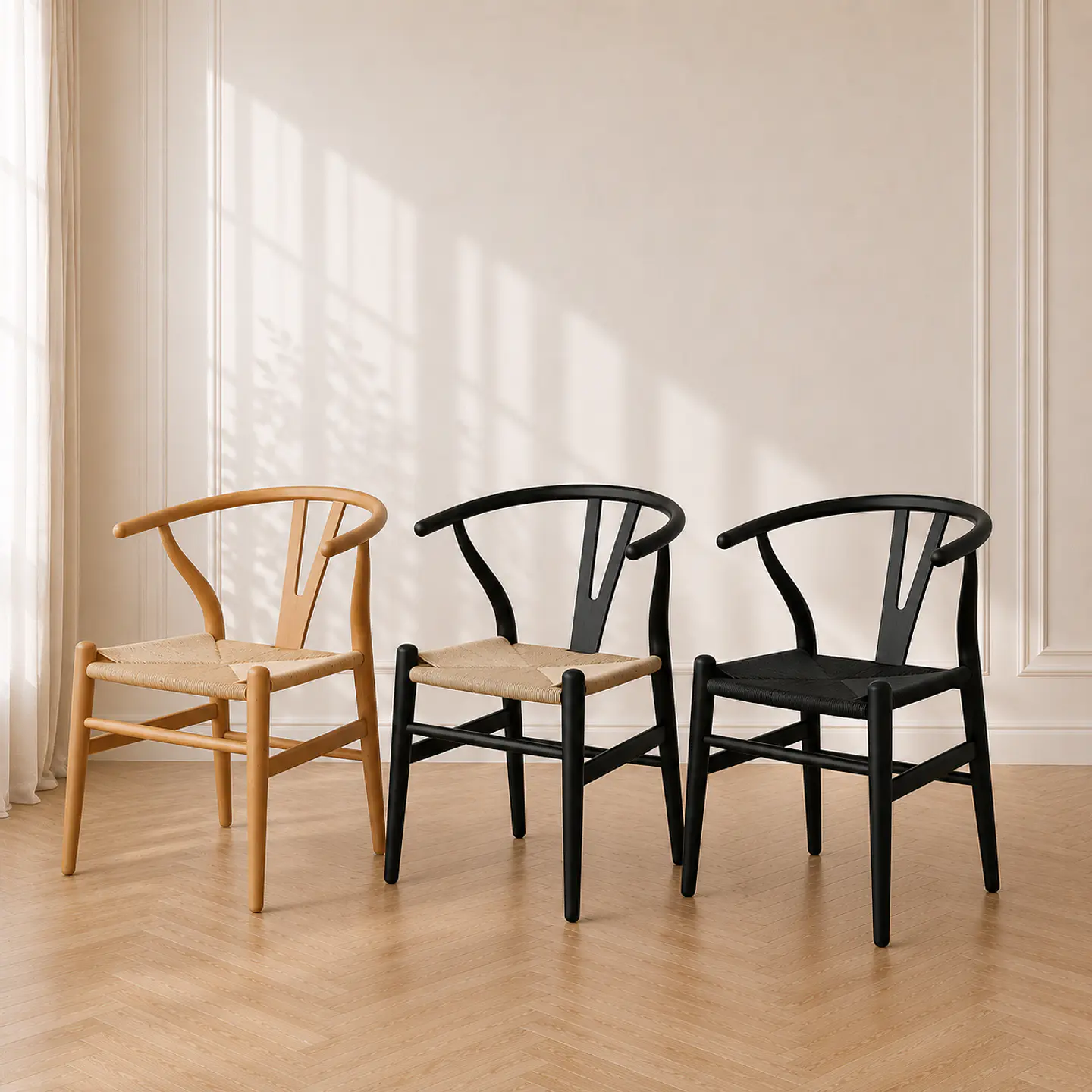 Silla Wishbone Negro Madera Asiento Tejido a Mano 5