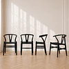 Pack de 4 Silla Wishbone Negra Madera Natural Tejido Negro Comedor Cafetería