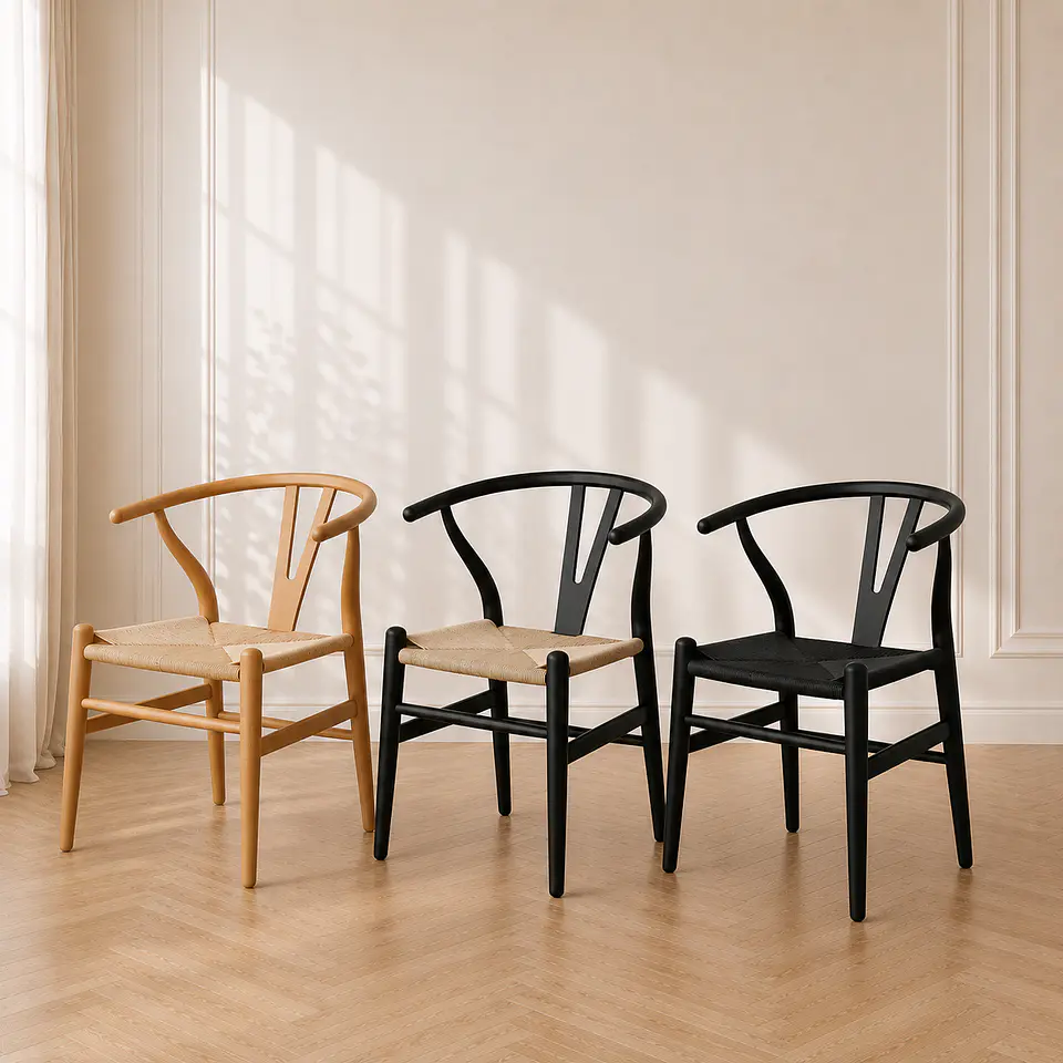 Silla Wishbone Negra Madera Natural Tejido Natural C 3