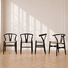 Silla Wishbone Negra Madera Natural Tejido natural Comedor Cafetería