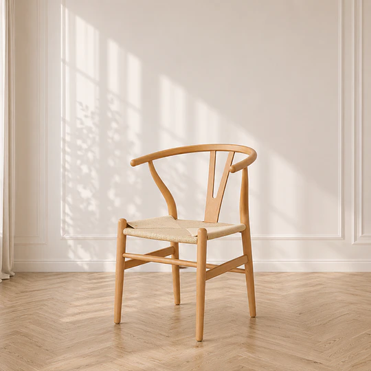Pack de 4 Silla Wishbone Madera Natural Tejido Natural Comedor Cafetería