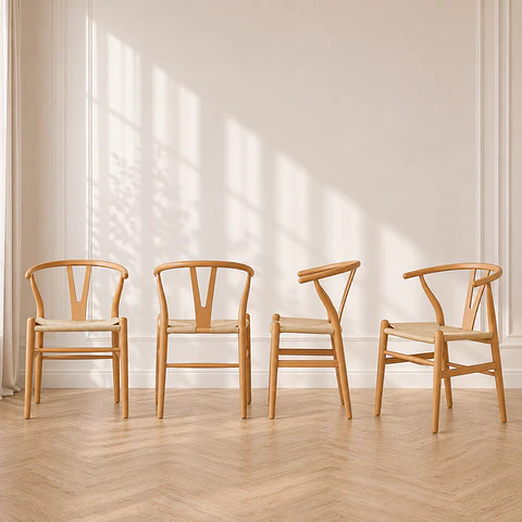 Pack de 4 Silla Wishbone Madera Natural Tejido Natural Comed