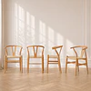 Pack de 4 Silla Wishbone Madera Natural Tejido Natural Comedor Cafetería