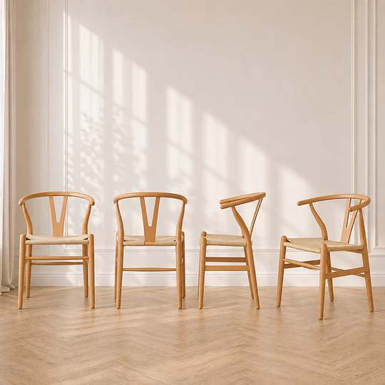 Silla Wishbone Madera Natural Tejido Natural Comedor Cafetería