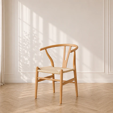 Silla Wishbone Madera Natural Tejido Natural Cafeter