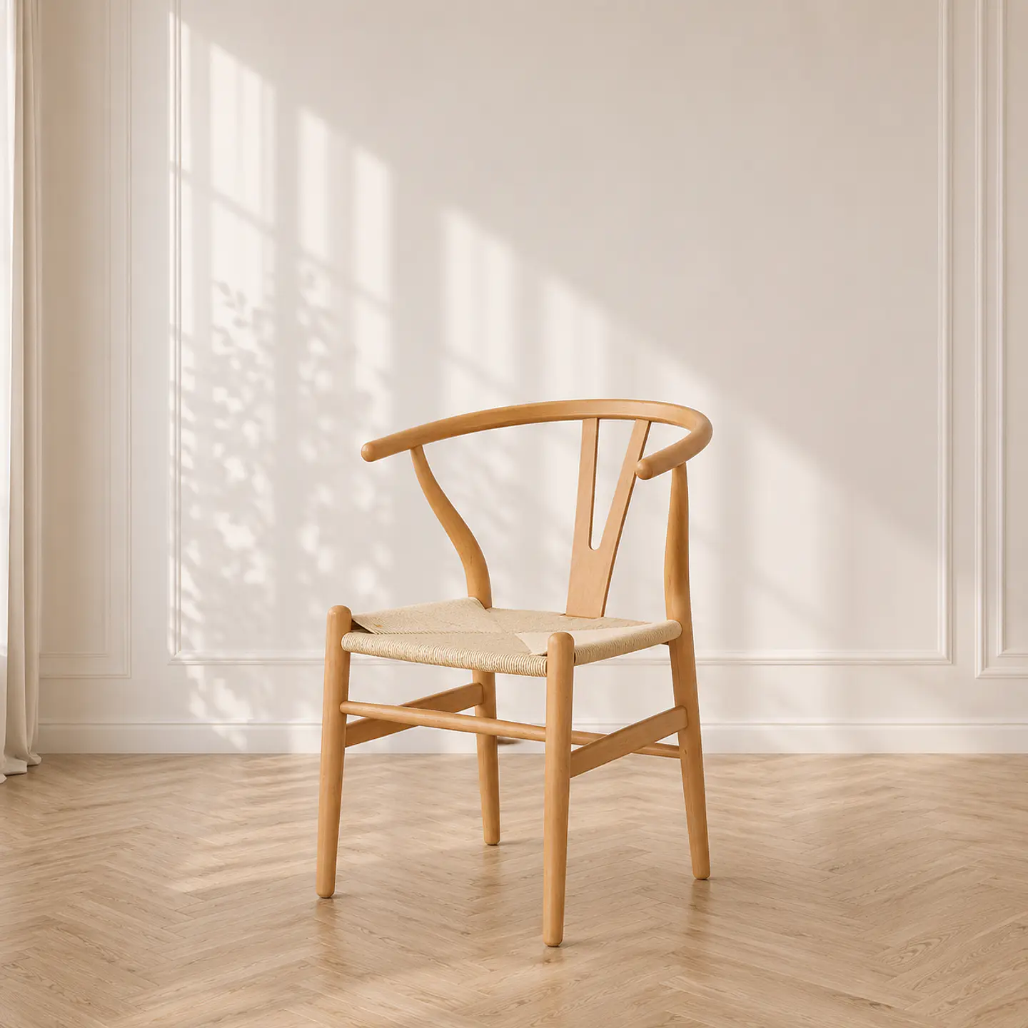 Silla Wishbone Madera Natural Tejido Natural Cafeter 1