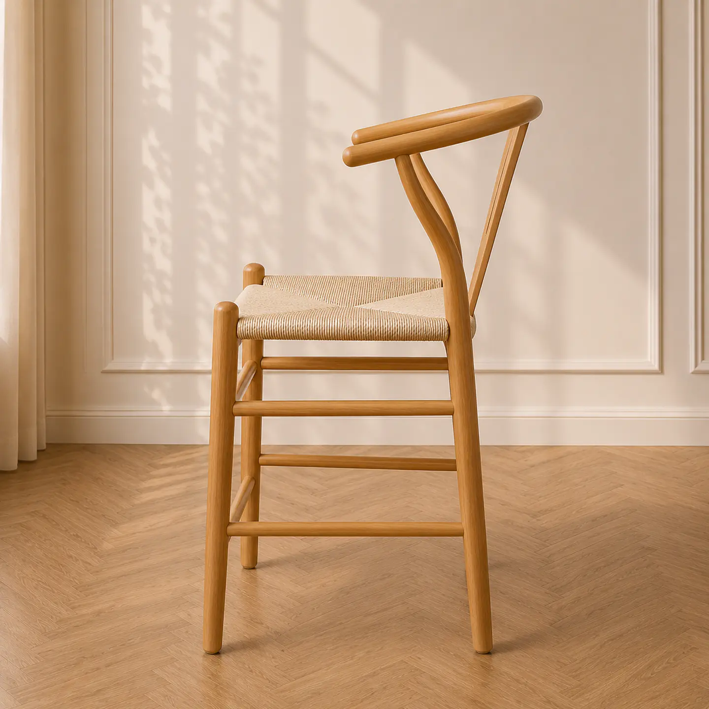 Taburete Bar Wishbone Tejido Natural Madera-Cocina Restaurant 2