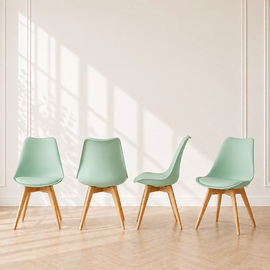 Pack 4 sillas tulip clasica polipropileno con cojin Menta comedor terraza restaurant interior