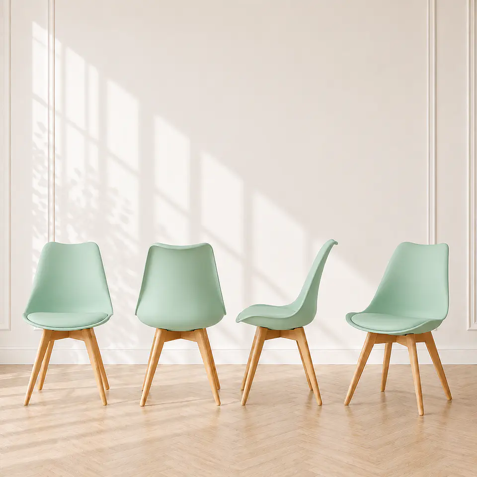 Pack 4 Sillas Tulip Asiento Polipropileno Cojín Eco Cuero 1